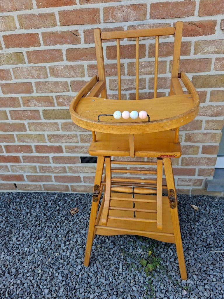 Chaise haute enfant vintage en bois - multifonctions, Enlèvement, Utilisé, Autres types, Ceinture(s)