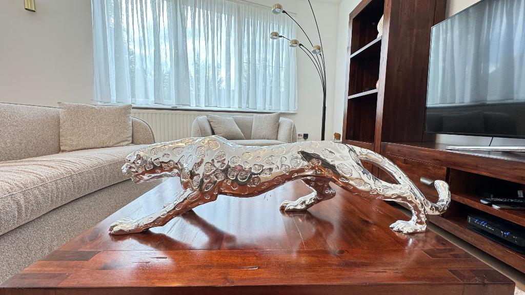Grande sculpture léopard design chromé – 8 kg, Enlèvement, Utilisé
