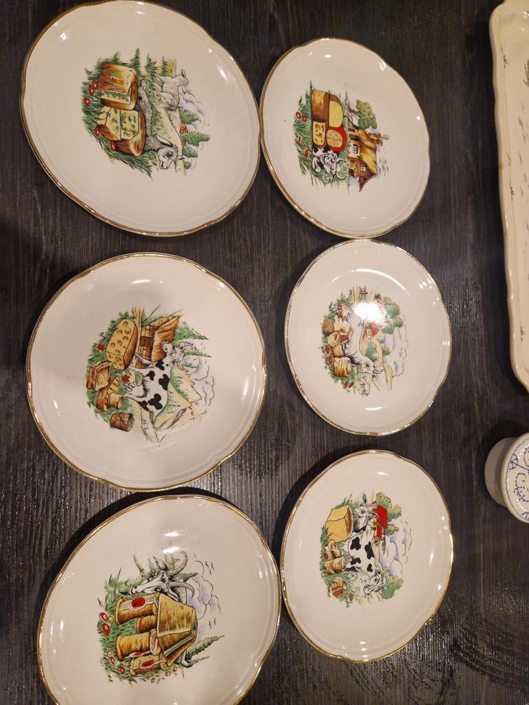 Set assiettes fromage vintage faience, Ophalen of Verzenden