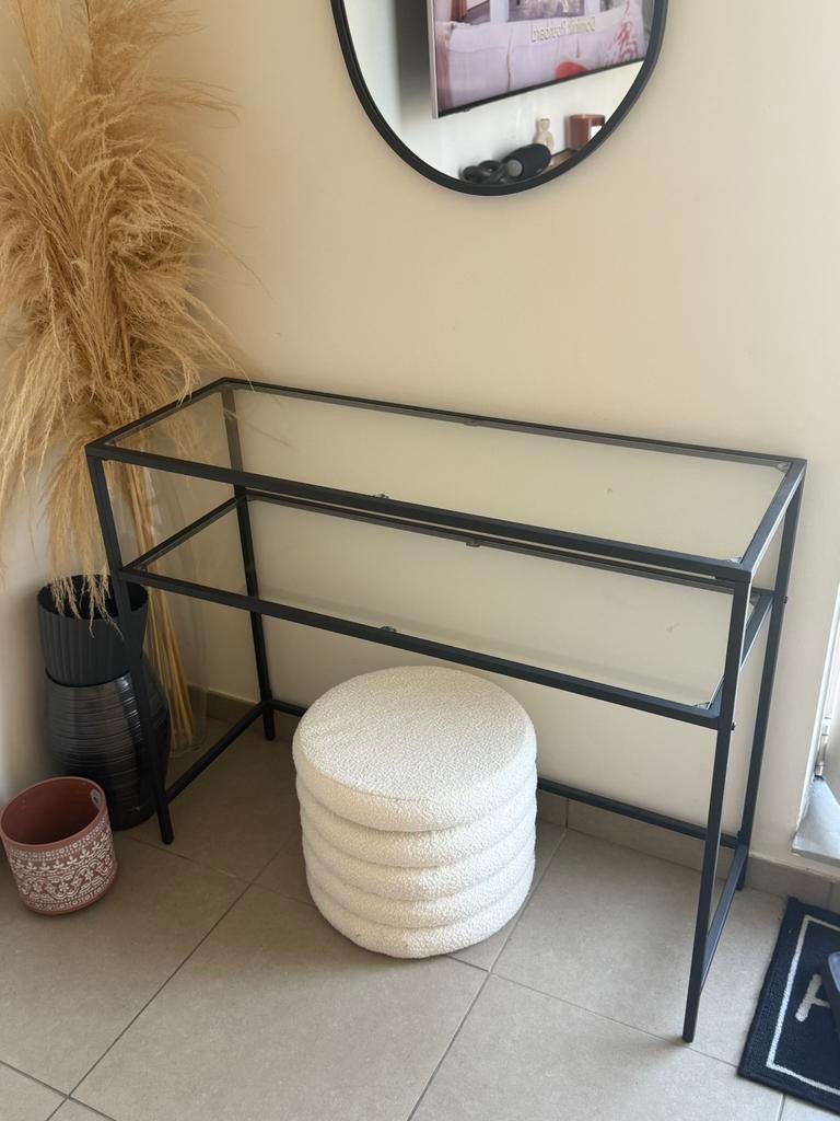 Sidetable metalen frame en glas, Enlèvement, Comme neuf, Verre