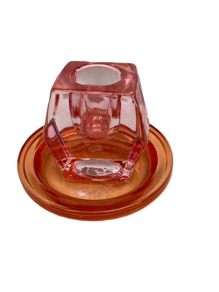 Kandelaar Oranje roze voor dinerkaars 5,5 cm NIEUW, Nieuw, Oranje, Ophalen of Verzenden, Glas