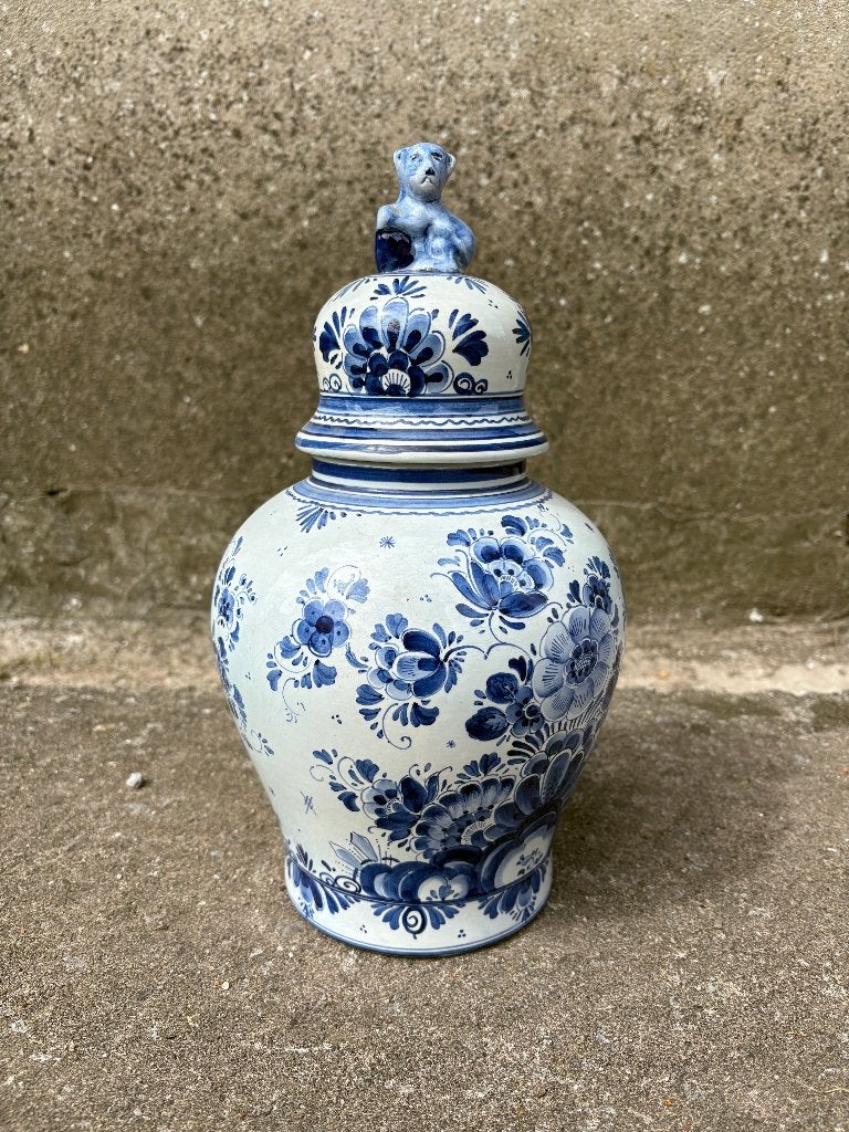 Dekselvaas Delfts Blauw Handgeschilderd - nr 383, Antiek en Kunst, Ophalen