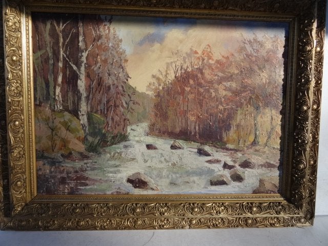 Peinture - rivière  Ninglinspo à Aywaille –J. HUBY  liégeois, Enlèvement ou Envoi, Toile