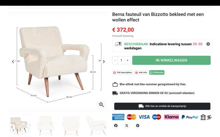 Eenzit fauteuil bouclé Bizzotto, Ophalen, /, Gebruikt, Eenpersoons