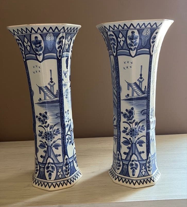 Vintage Delfts Blauwe Vazen Boch Belgium 19 eeuws- Model 109, Antiquités & Art, Antiquités | Vases, Enlèvement ou Envoi