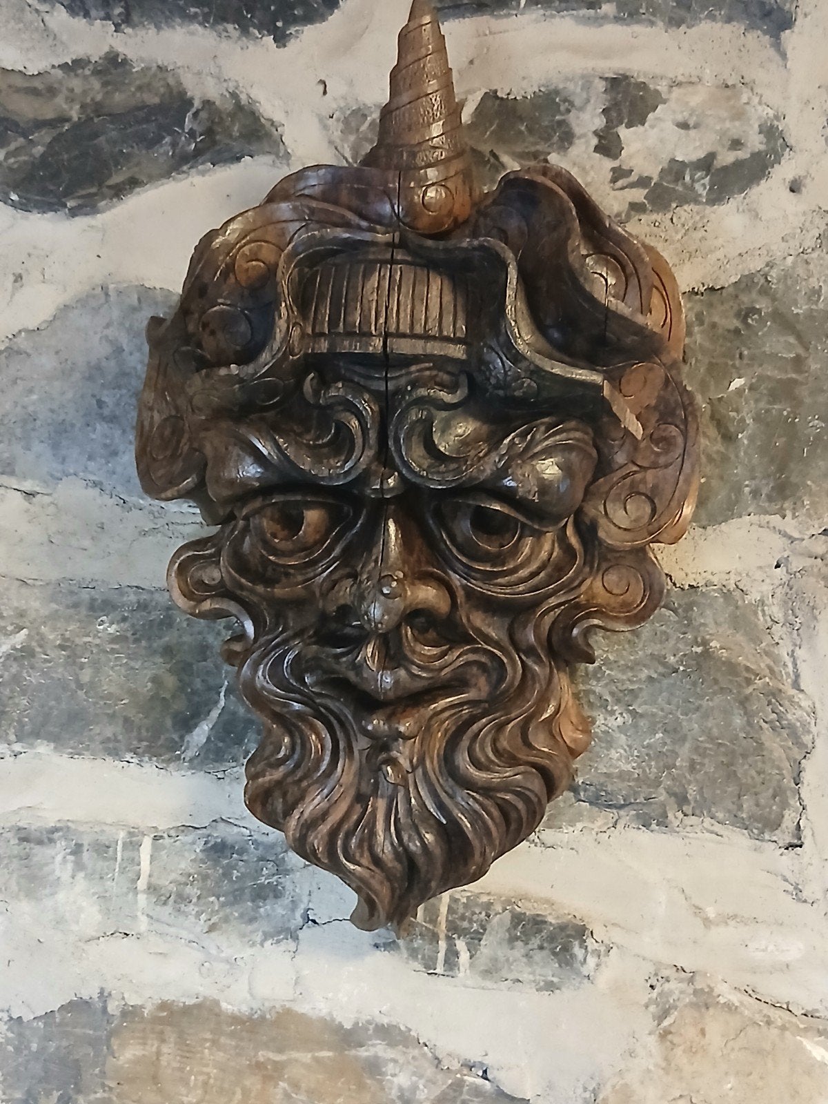 Mascaron ancien bois sculpté 50 cm, Enlèvement ou Envoi, Sculpté, Bois