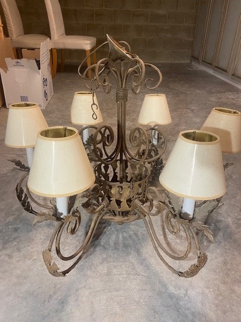Smeedijzeren rustieke, landelijke en brocante stijl luchter, Ophalen, Gebruikt, Metaal, Smeedijzer, rustieke, landelijke en brocante stijl