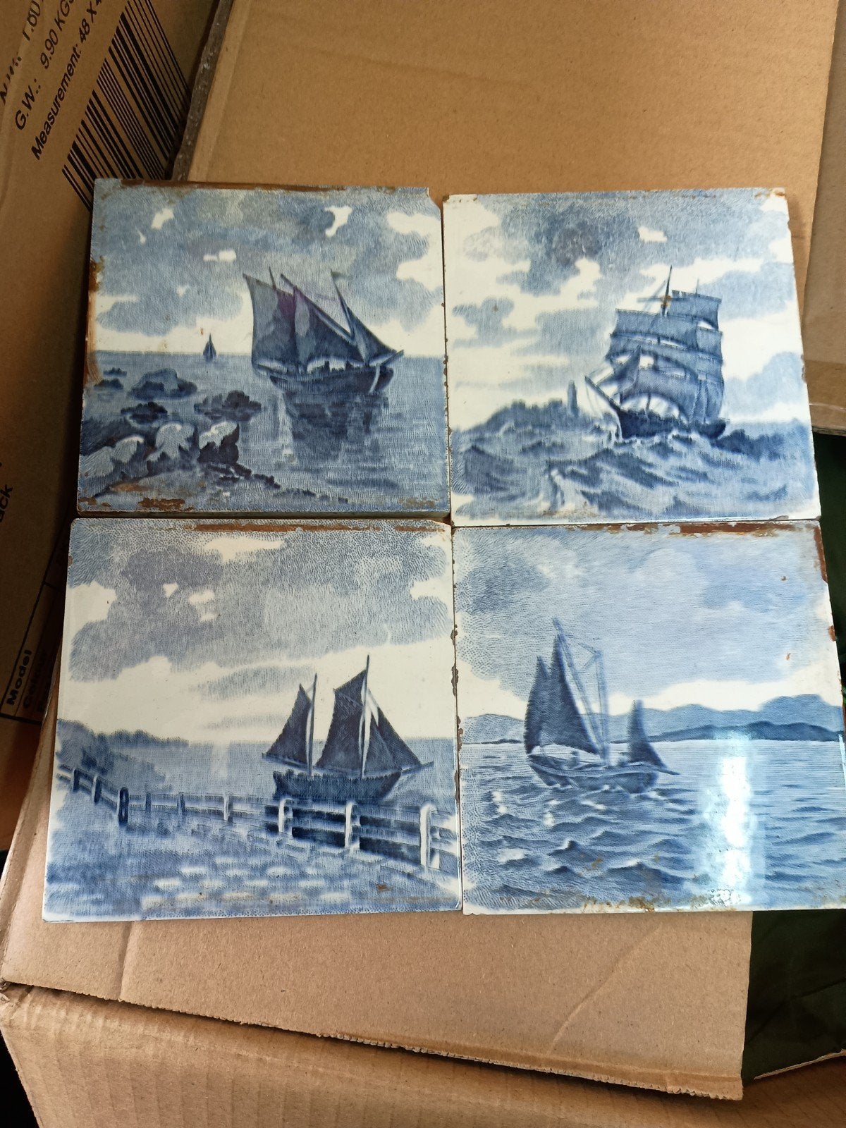 Antieke Delfts Blauwe tegels (Hemixem) - Set van 4S, Antiek en Kunst, Ophalen of Verzenden