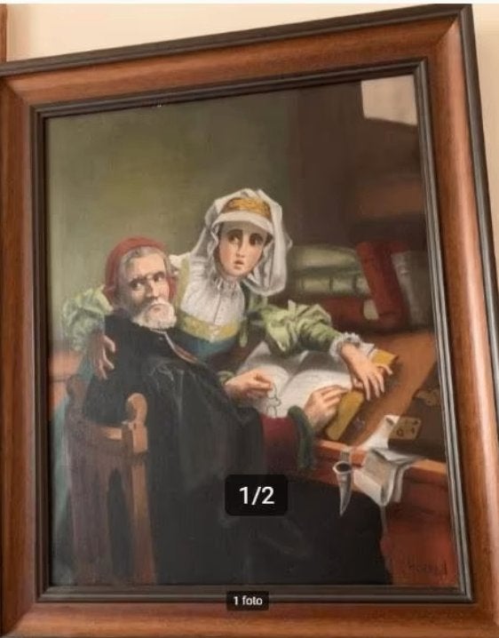 Schilderij 'De verboden lectuur', Ophalen, Doek, Portret of Personen, Olieverf