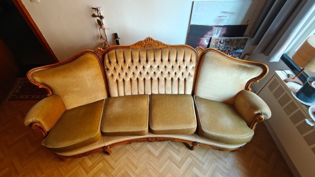 Ruime antieke 4-zits zetel, Maison & Meubles, Canapés | Salons, Antiek, Moins de 75 cm, Banc droit, Enlèvement