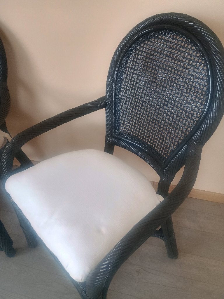 2 chaises robustes en rotin noir, Enlèvement, Comme neuf, Rotin