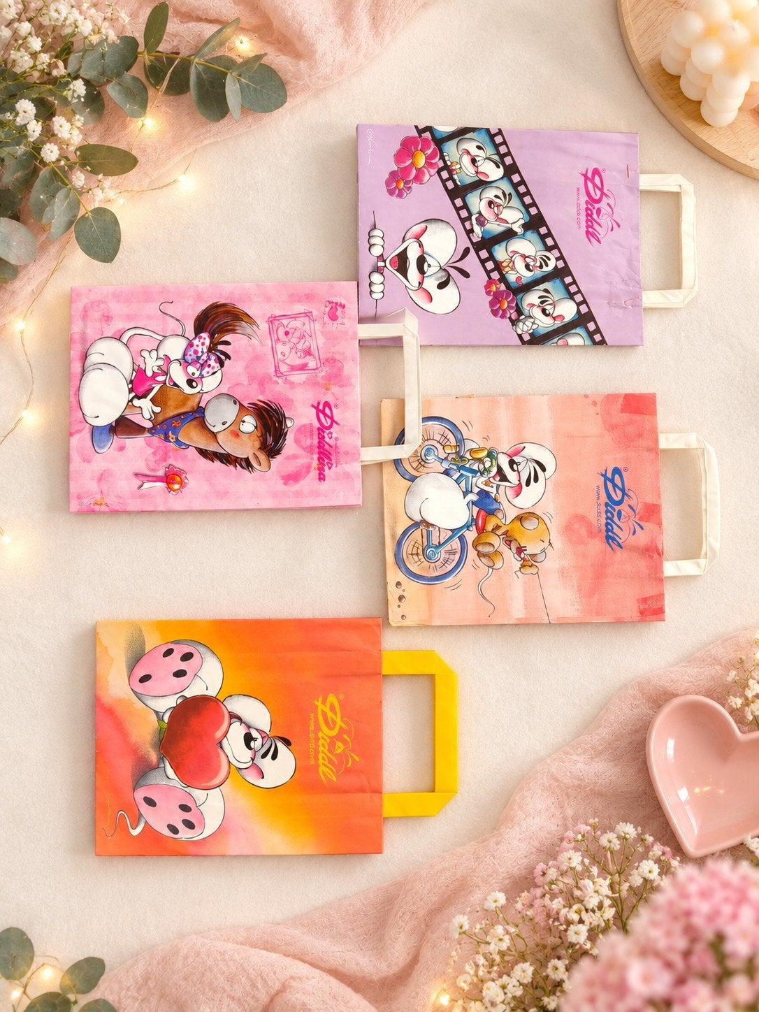 Leuke set van 4 originele vintage Diddl cadeautasjes, Enlèvement ou Envoi