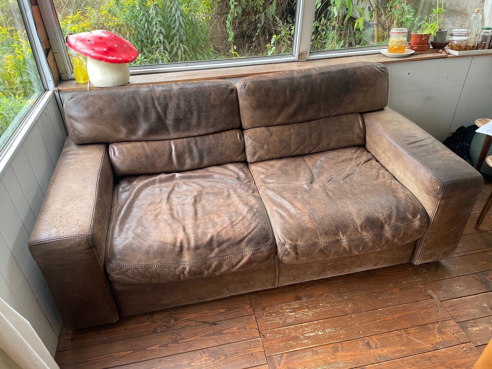 Gratis 2-zit leren zetel, Huis en Inrichting, Ophalen, Gebruikt, 150 tot 200 cm, Tweepersoons