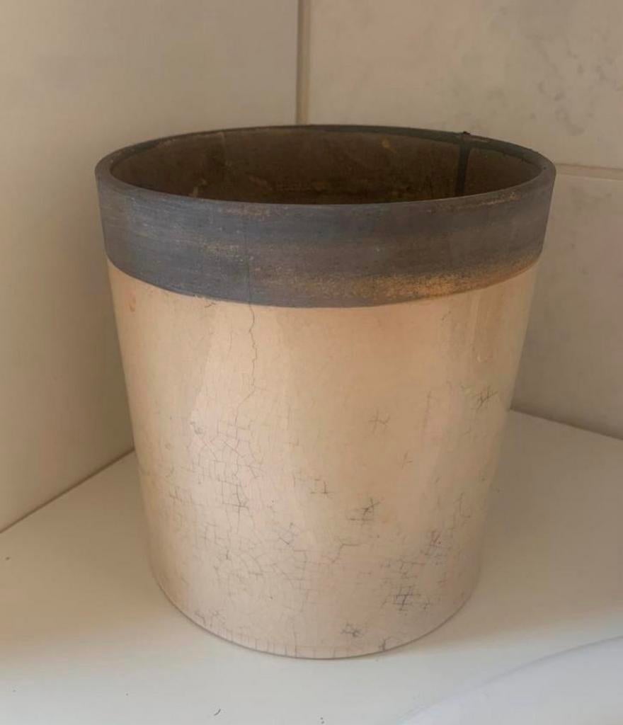 Cache pot de fleurs Beige avec bord gris, Enlèvement, Comme neuf