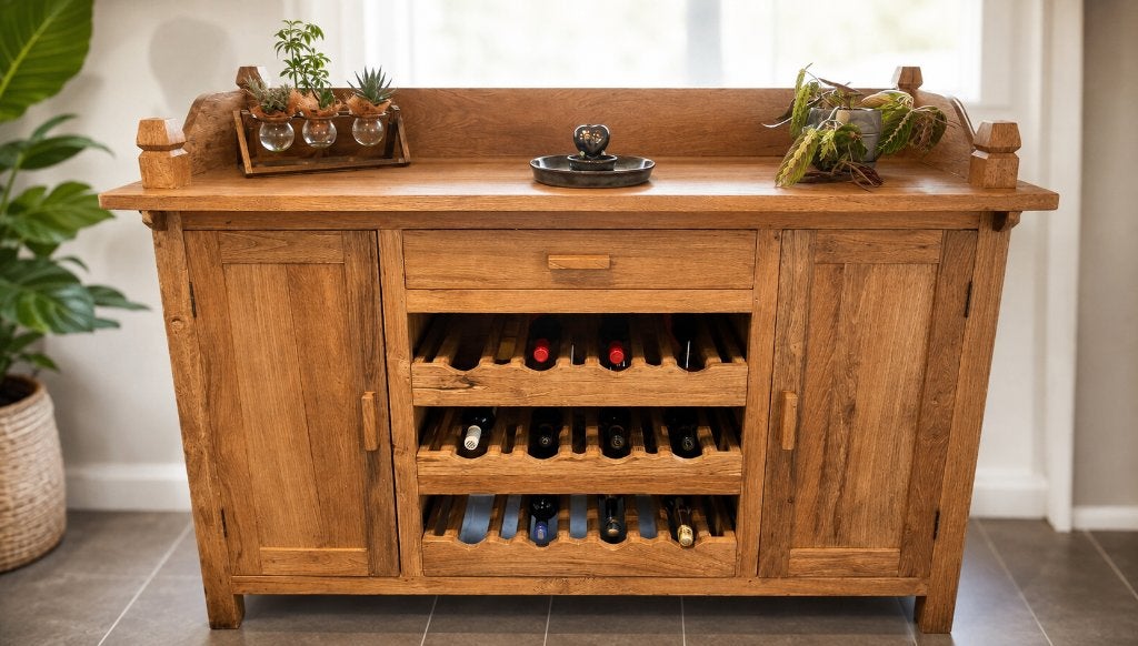 BUFFETKAST LANDELIJKE STIJL IN MASSIEF HOUT - TEAK, Teck, Comme neuf, Enlèvement, 100 à 150 cm