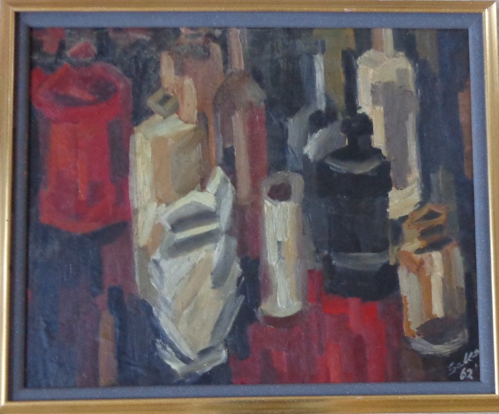 SJEF SALES / ABSTRACT STILLEVEN / OLIEVERF / 75x90cm / KADER, Peinture à l'huile, Enlèvement, Nature morte, Signé