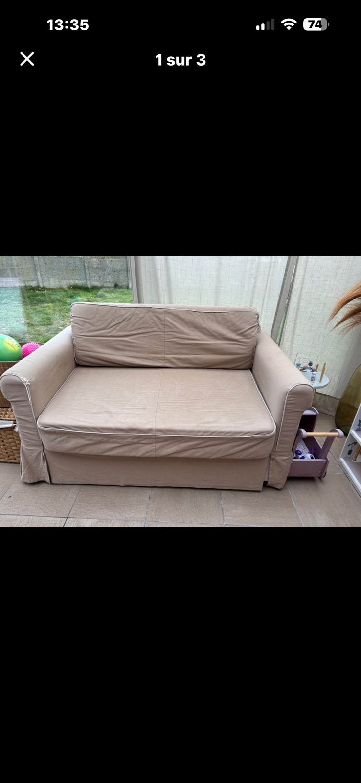A donner canape convertible ikea, Maison & Meubles, Enlèvement, Utilisé, Deux personnes, Beige