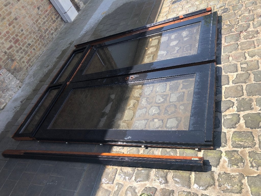 Dubbele deur meranti, Doe-het-zelf en Bouw, Deuren en Vliegenramen, Ophalen, Gebruikt, Glas