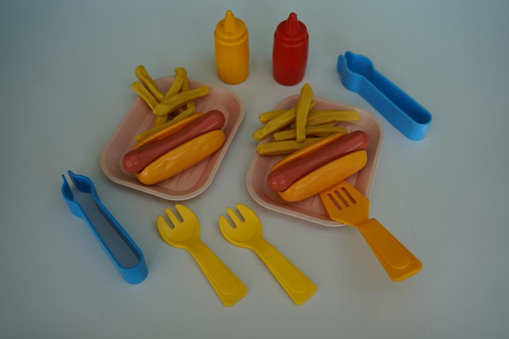 Fisher-Price Fun with Food friet en hotdog set, Enlèvement ou Envoi, Utilisé, Plastique, Accessoires de cuisine de jeu