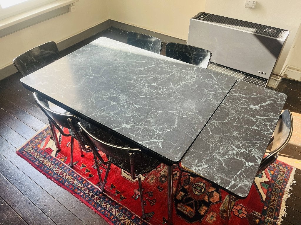 vintage retro eetkamerset, Ophalen, Kunststof, Gebruikt, 100 tot 150 cm