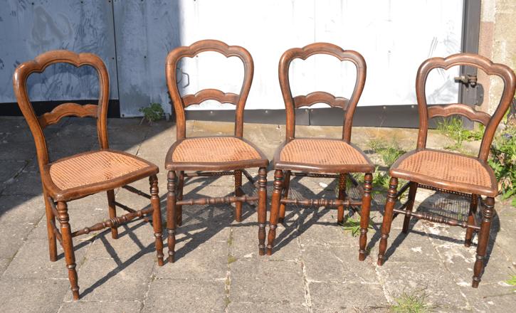 LOT 4 CHAISES CAMBIER FRERES VINTAGE. BOIS+CANNAGE., Antiek en Kunst, Ophalen