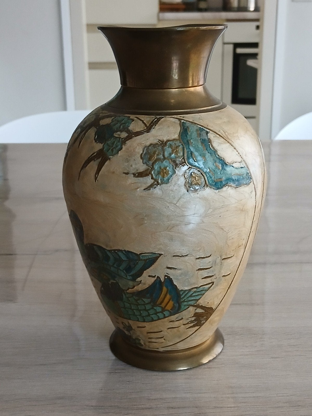 Grote vintage handgemaakte geëmailleerde koperen vaas — Cana, Ophalen of Verzenden