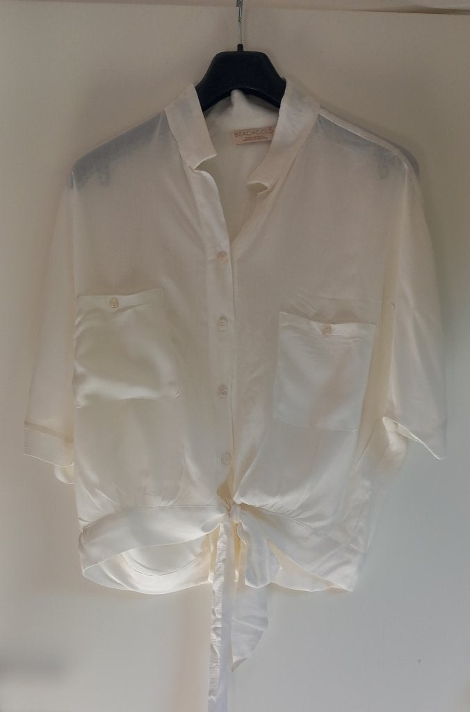 Chemise boutonnée blanche avec nœud et logo ananas — S- ZGAN, Enlèvement ou Envoi, Taille 36 (S), Beachgold, Comme neuf