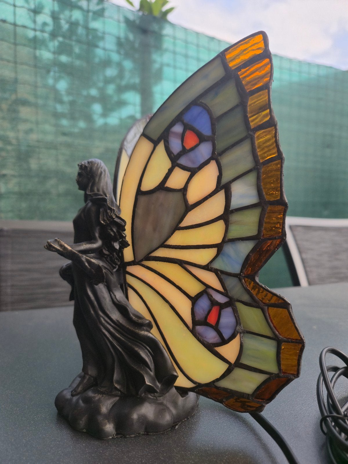 prachtige gele glas in lood tiffany styl lady butterfly lamp, Ophalen