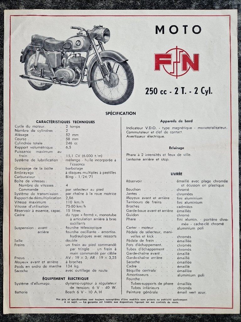 FN moto folder brochure 1957, Motoren, Handleidingen en Instructieboekjes, Ophalen of Verzenden