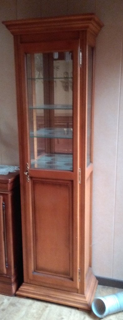 2 vitrinekasten (met verlichting) kersen massief + fineer, Huis en Inrichting, Kasten | Vitrinekasten, Ophalen, Glas, 50 tot 100 cm