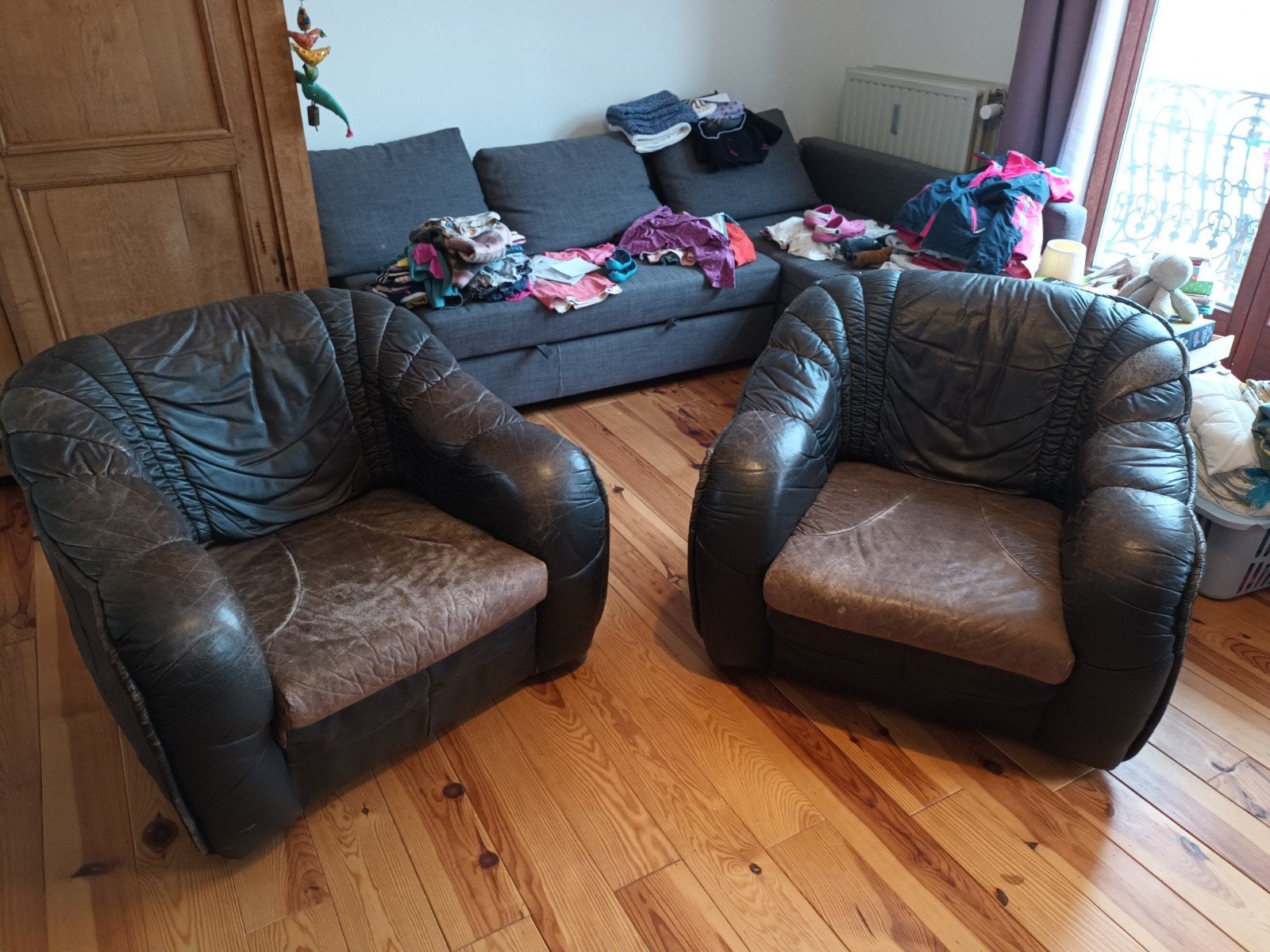 2 fauteuils en cuir, 75 à 100 cm, Enlèvement, Utilisé, Cuir