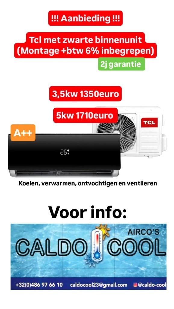 AIRCO'S MET MONTAGE KOELEN EN VERWARMEN, Neuf, Classe énergétique A ou plus économe, 100 m³ ou plus grand, 3 vitesses ou plus