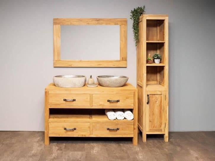 Ensemble d'armoires de salle de bain en teck de luxe | Dispo, Enlèvement ou Envoi