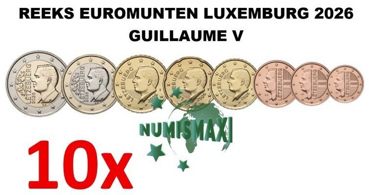10x reeks euromunten Luxemburg 2026 Nieuwe beeldenaar, Verzenden, Luxemburg