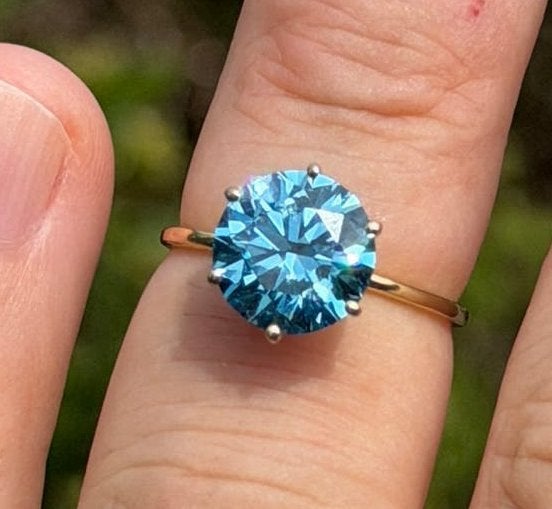 Nieuwe gouden ring en blauwe vivid blue diamant van 3.51ct!!, Bijoux, Sacs & Beauté, Bagues, Neuf, Or, 17 à 18, Jaune