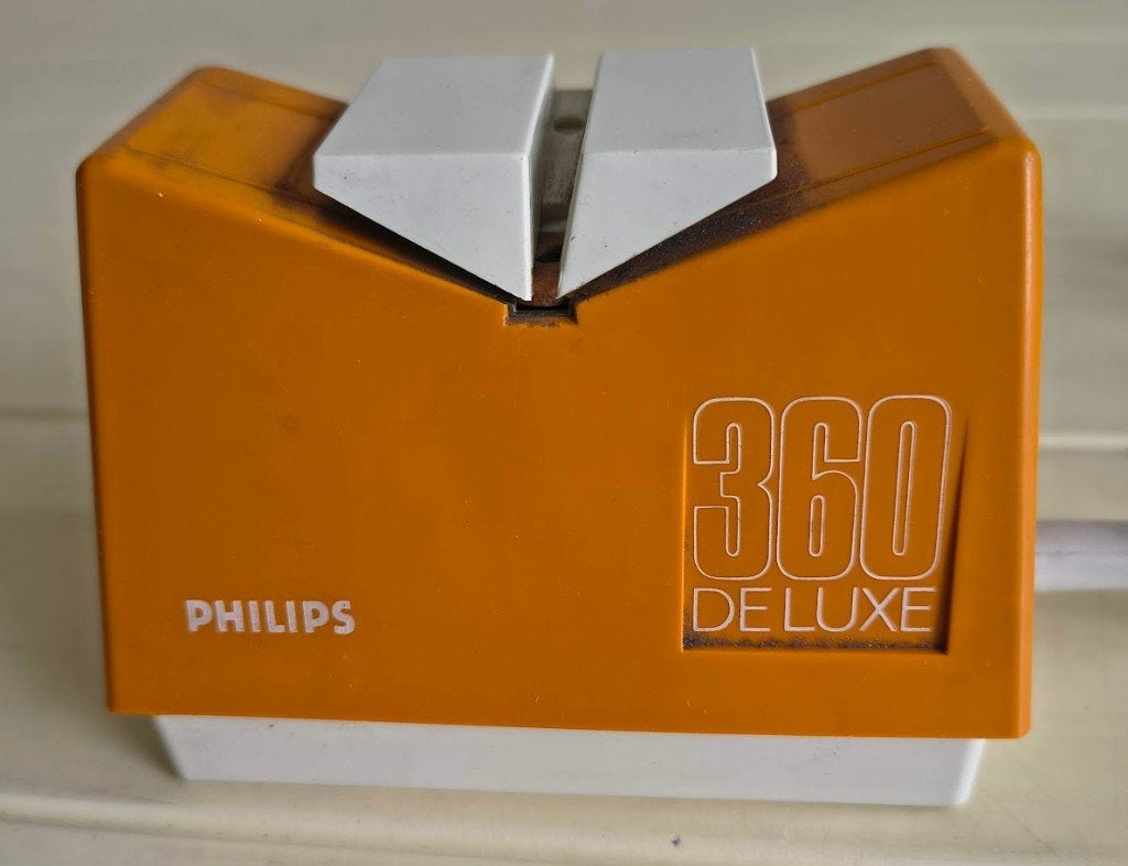 Philips 360 De Luxe elektrische messenslijper - vintage 1970, Huis en Inrichting, Keuken | Keukenbenodigdheden, Kunststof, Ophalen of Verzenden