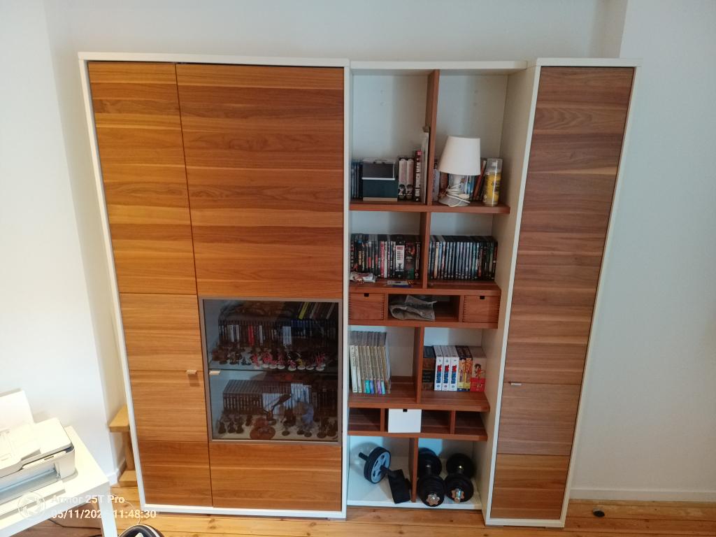 Witte massief houten design boekenkast/woonkamermeubilair, Ophalen, Modern design, Met deur(en), Zo goed als nieuw