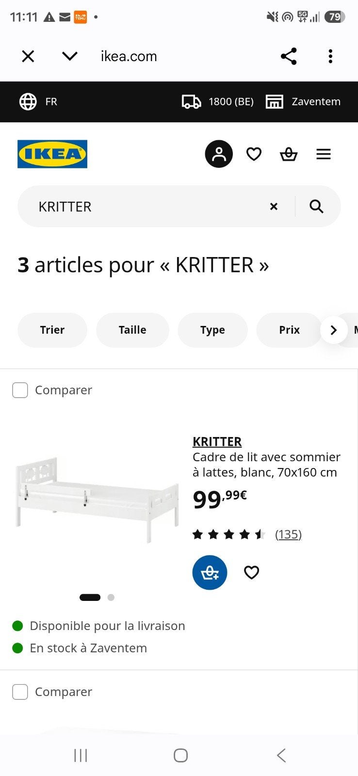 Lit enfant ikea kritter 70x160 – 45 € - Literie en option, Maison & Meubles, Enlèvement, 160 cm