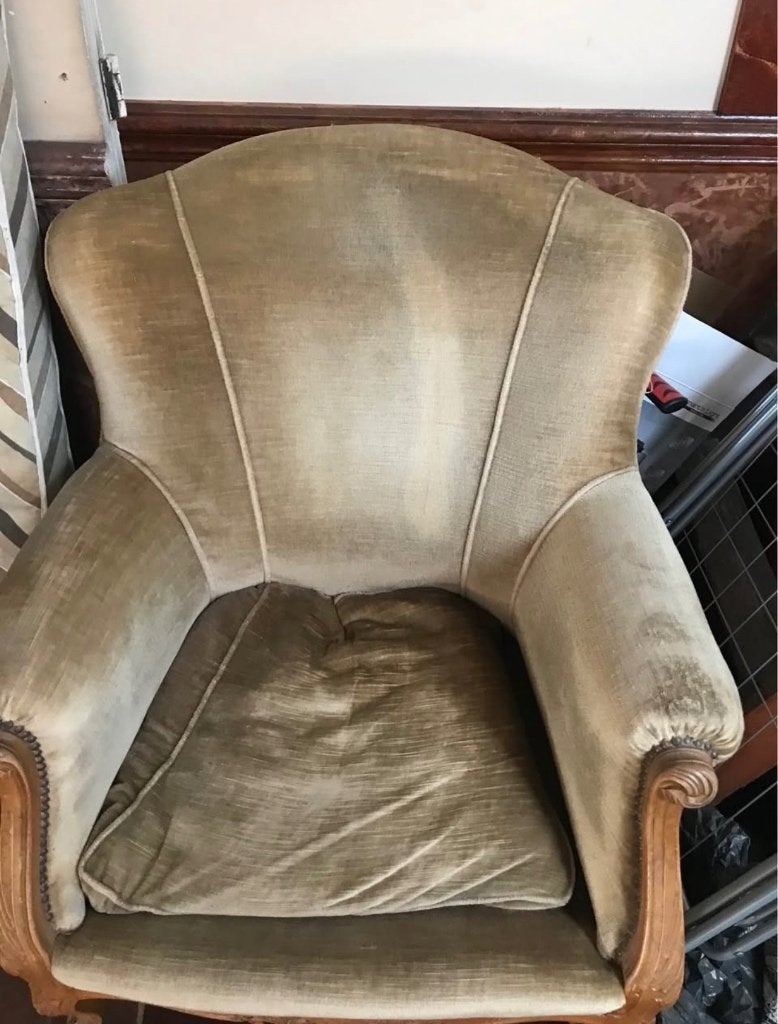 Oude groene fauteuil, Huis en Inrichting, Ophalen, Gebruikt, Stof