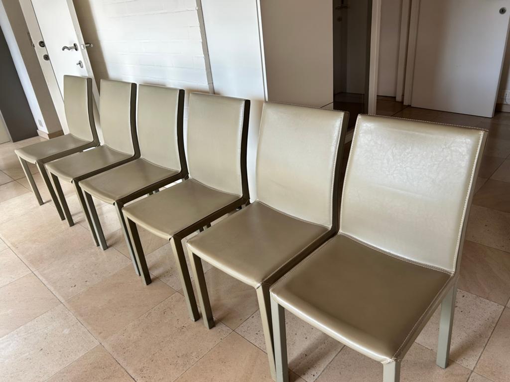 Set van 6 moderne eetkamerstoelen – beige kunstleer, Huis en Inrichting, Stoelen, Ophalen, Overige materialen, Gebruikt, Overige kleuren