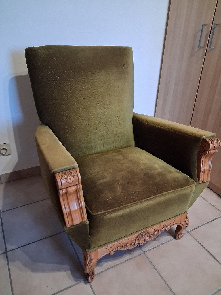 Vintage zetel - groen velours, Ophalen