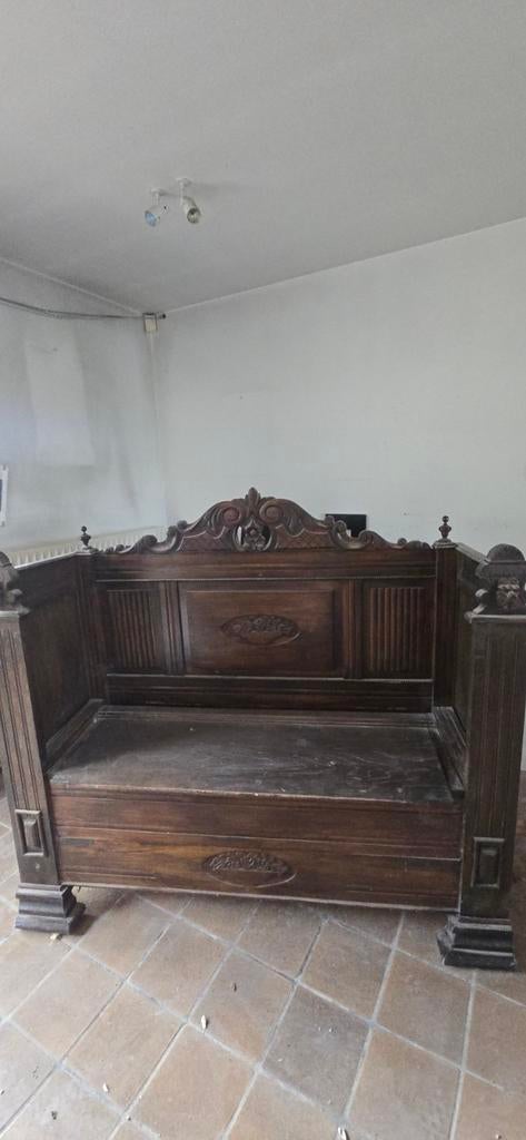 Zitbank hal koffer voor schoenen inkom bank antiek hout, Ophalen