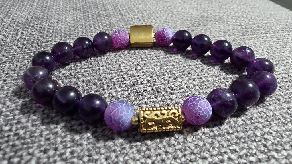 Bracelet Élégant en Pierres Naturelles Améthyste et Agate, Neuf, Enlèvement ou Envoi, Avec bracelets à breloques ou perles, Autres matériaux