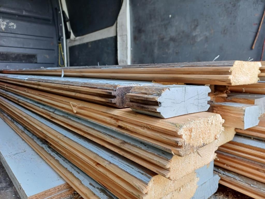 Lot van houtblokprofielen 45mm in totaal 104 lopende meter., Doe-het-zelf en Bouw, Hout en Planken, Ophalen, 25 tot 50 mm, Overige typen