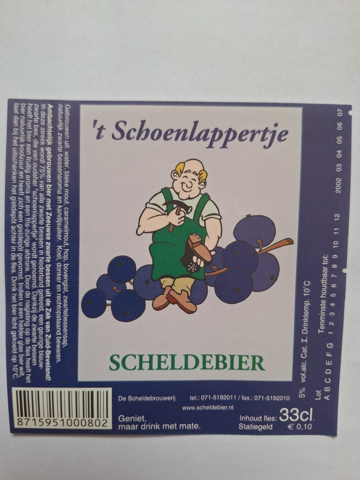 Bieretiket 't schoenlappertje Scheldebier scheldebrouwerij, Ophalen of Verzenden