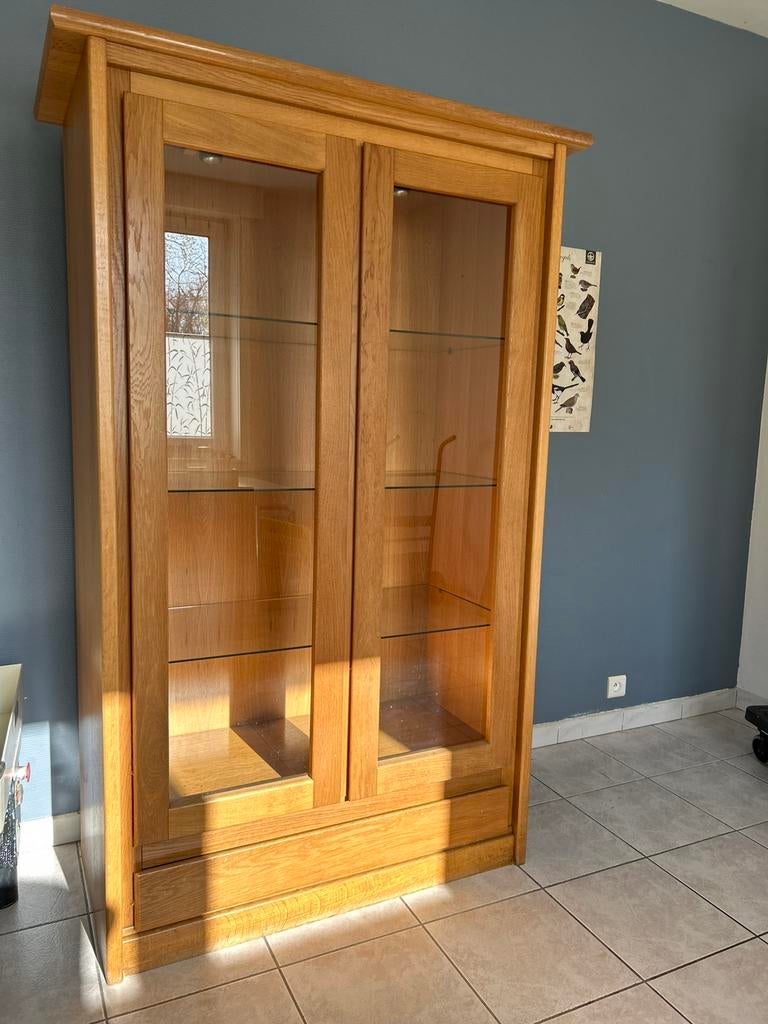 Eiken buffet kast met glazen schappen, Huis en Inrichting, Kasten | Vitrinekasten, Ophalen, Gebruikt