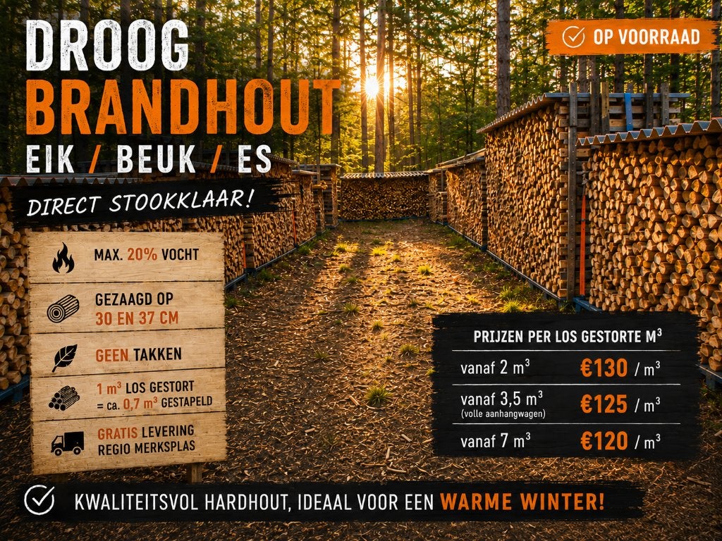 Droog brandhout eik • beuk • es - vanaf €120/m³, Minder dan 3 m³, Ophalen, Eikenhout, Blokken
