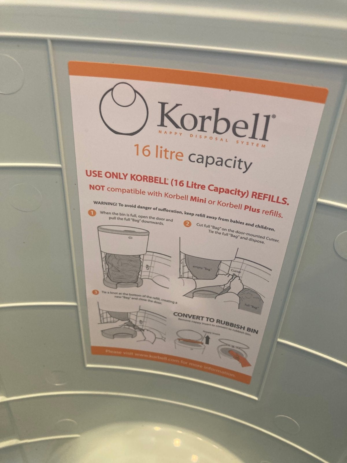 Luiercontainer Korbell, Ophalen, Zo goed als nieuw, Luieremmer, Standaard