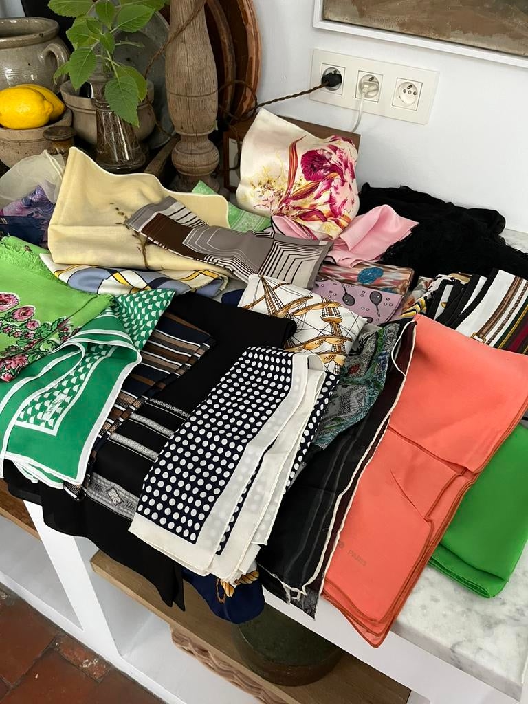 LOT VINTAGE SJAALS CARRÉ ZIJDE KATOEN KANT, Kleding | Dames, Ophalen of Verzenden, Zo goed als nieuw