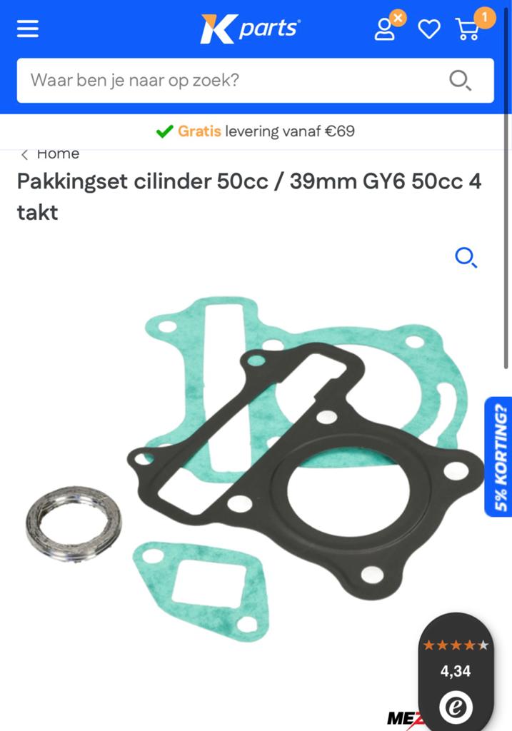 Pakkingsset gy6 50cc NIEUW in verpakking, Motoren, Ophalen